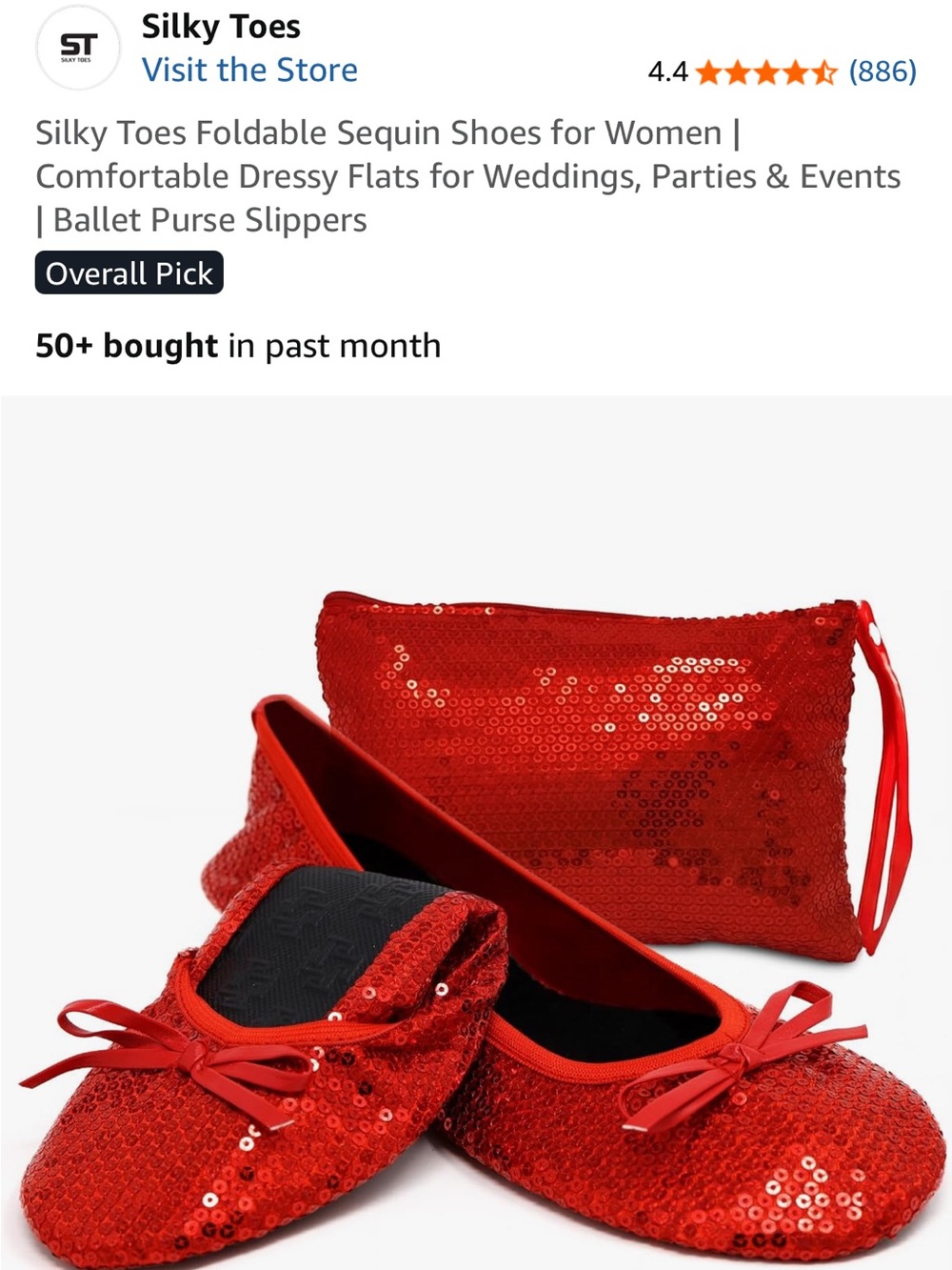 Red Sequin Foldable Ballet Flats with Matching Pouch
